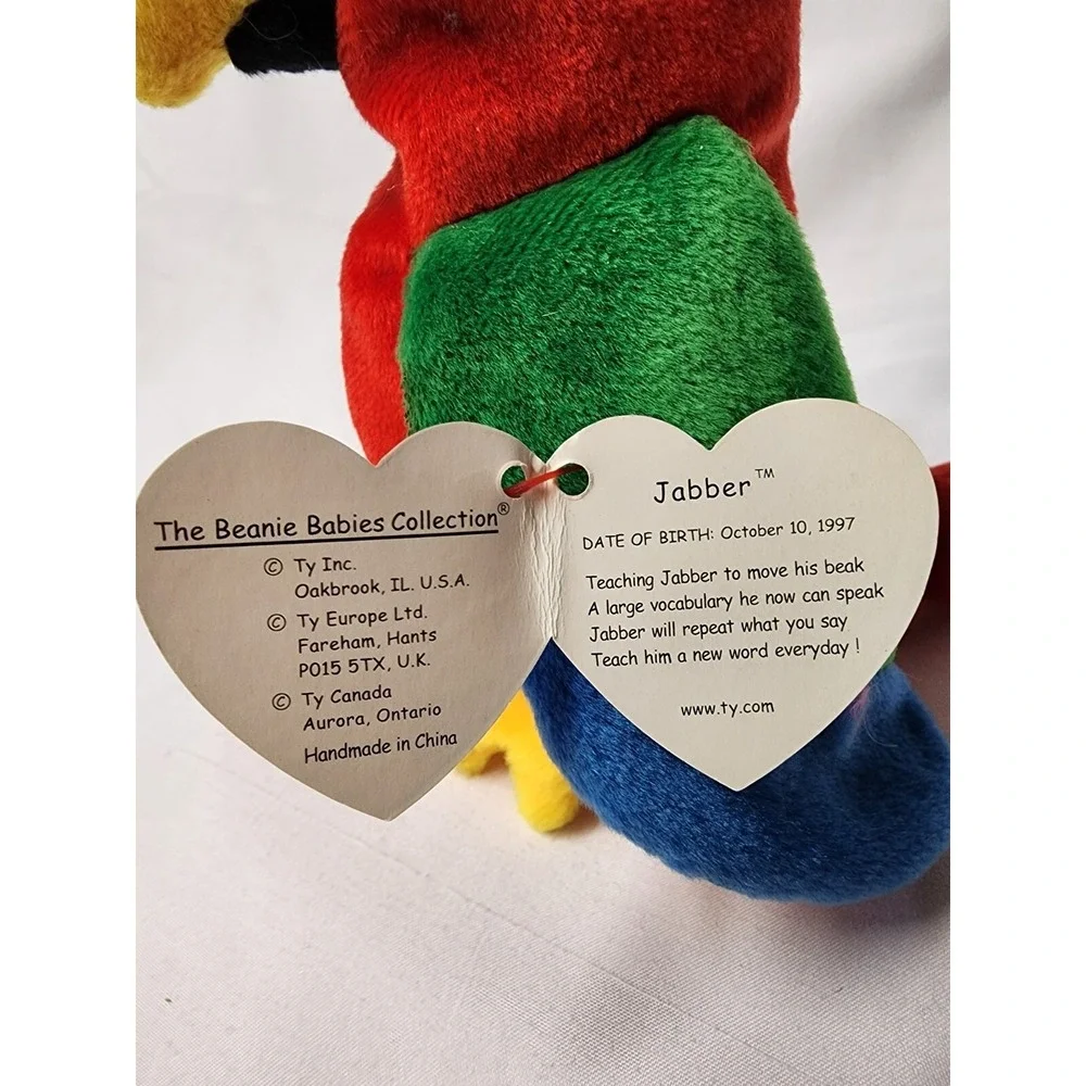 Ty Beanie Baby Jabber‎ The Parrot Tropical Bird Birthday October 10 1997  errors